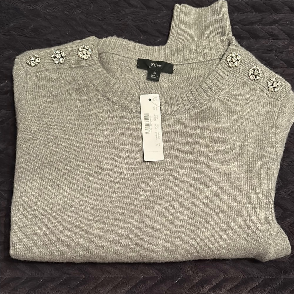 J. Crew Light Gray Turtleneck Sweater with Embellished Shoulders